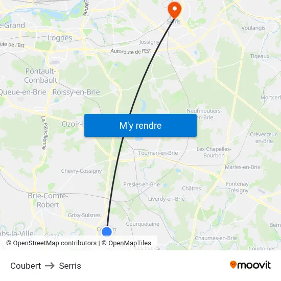 Coubert to Serris map