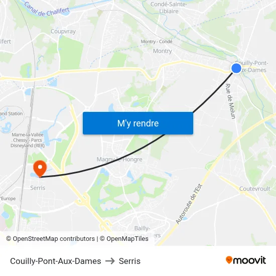Couilly-Pont-Aux-Dames to Serris map