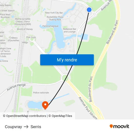 Coupvray to Serris map