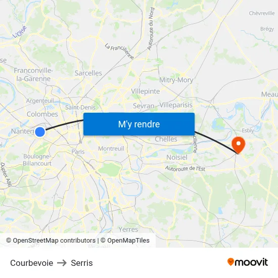 Courbevoie to Serris map