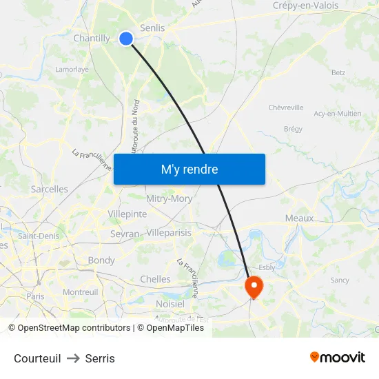 Courteuil to Serris map