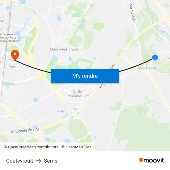 Coutevroult to Serris map