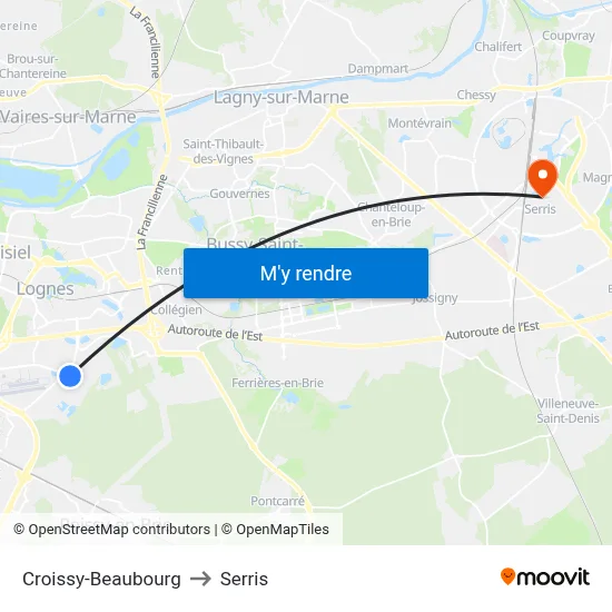 Croissy-Beaubourg to Serris map