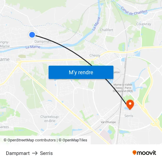 Dampmart to Serris map