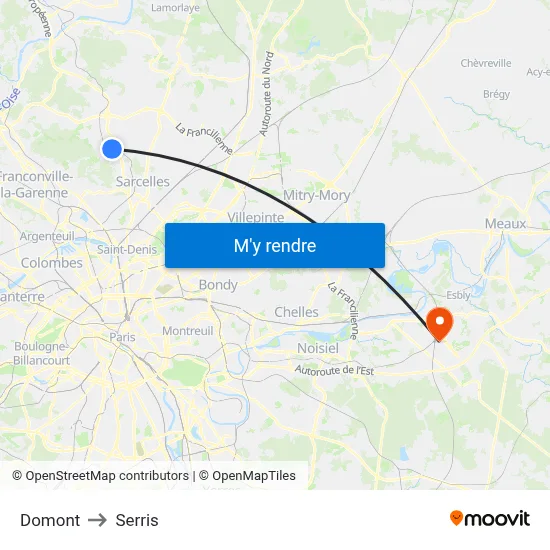 Domont to Serris map