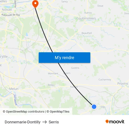 Donnemarie-Dontilly to Serris map