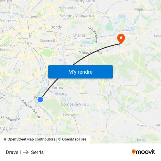 Draveil to Serris map