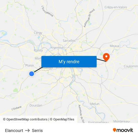 Elancourt to Serris map
