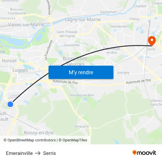 Emerainville to Serris map