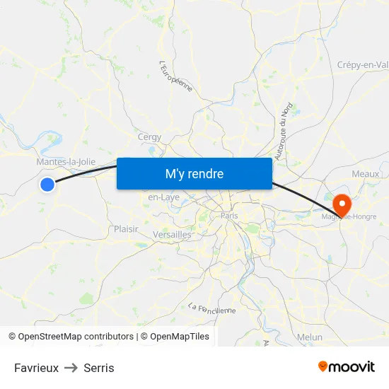 Favrieux to Serris map
