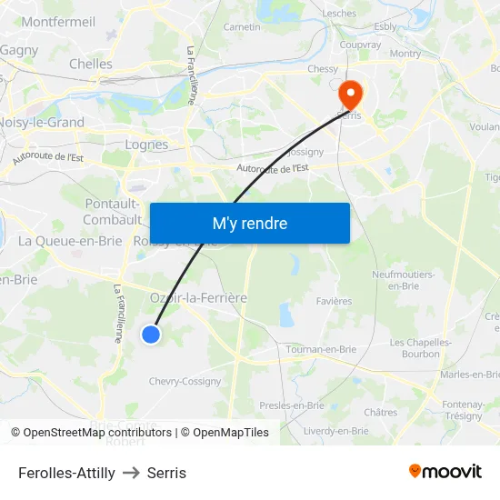 Ferolles-Attilly to Serris map