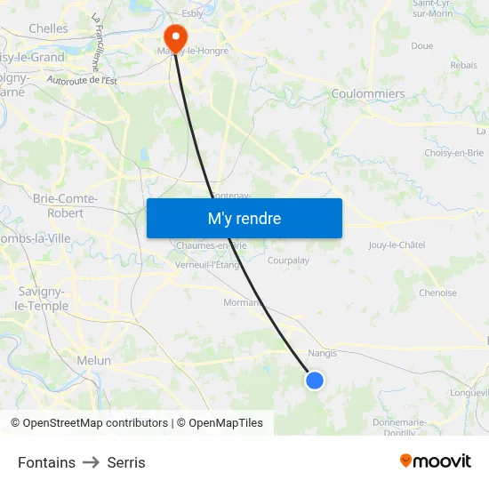 Fontains to Serris map