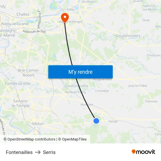 Fontenailles to Serris map