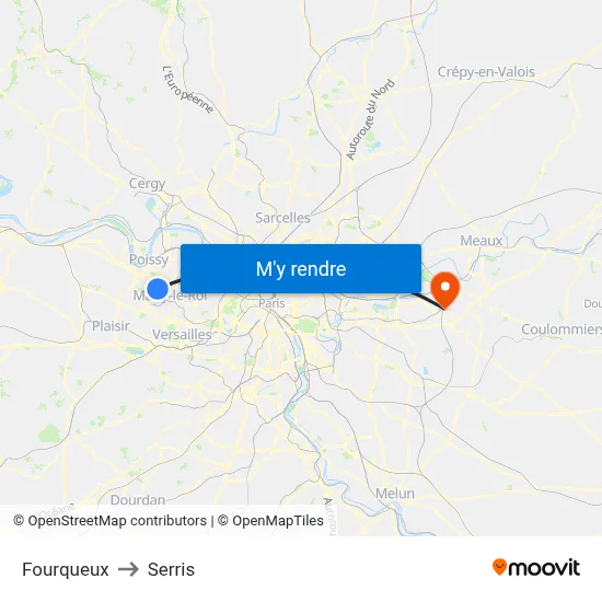 Fourqueux to Serris map