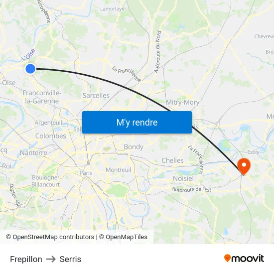 Frepillon to Serris map