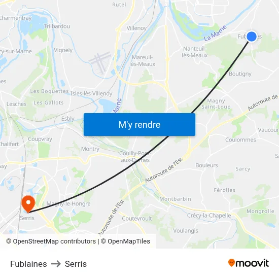 Fublaines to Serris map