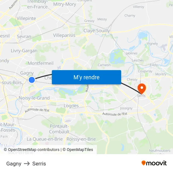 Gagny to Serris map