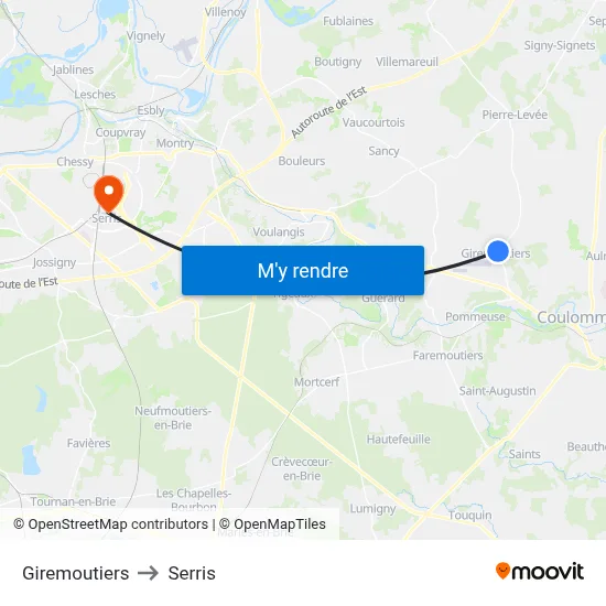 Giremoutiers to Serris map