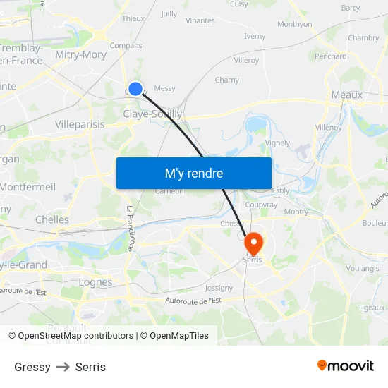 Gressy to Serris map
