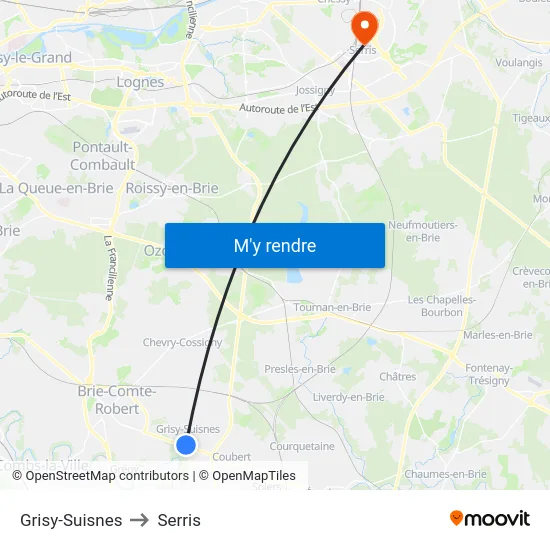 Grisy-Suisnes to Serris map