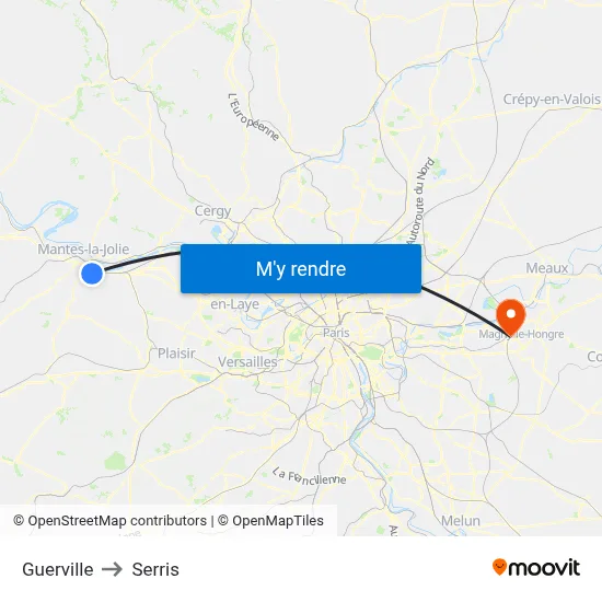 Guerville to Serris map