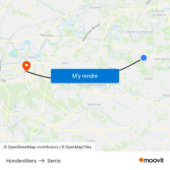 Hondevilliers to Serris map