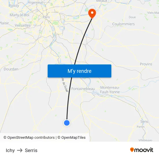 Ichy to Serris map