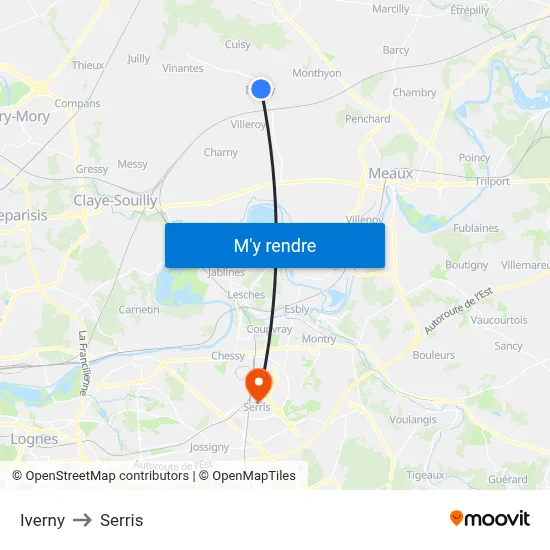 Iverny to Serris map