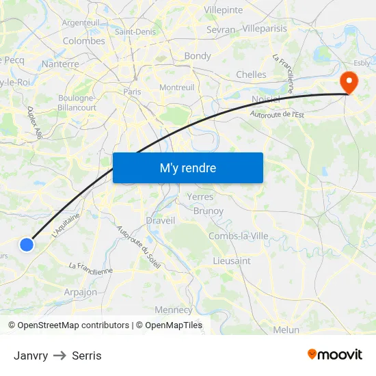 Janvry to Serris map