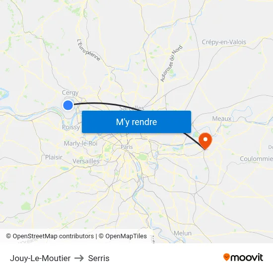 Jouy-Le-Moutier to Serris map