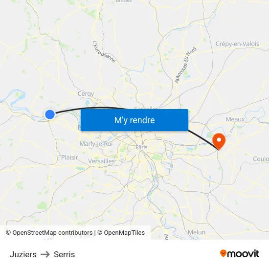 Juziers to Serris map