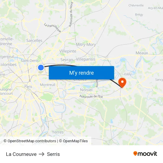 La Courneuve to Serris map