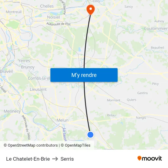 Le Chatelet-En-Brie to Serris map