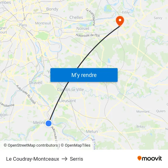 Le Coudray-Montceaux to Serris map