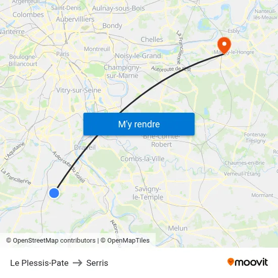 Le Plessis-Pate to Serris map