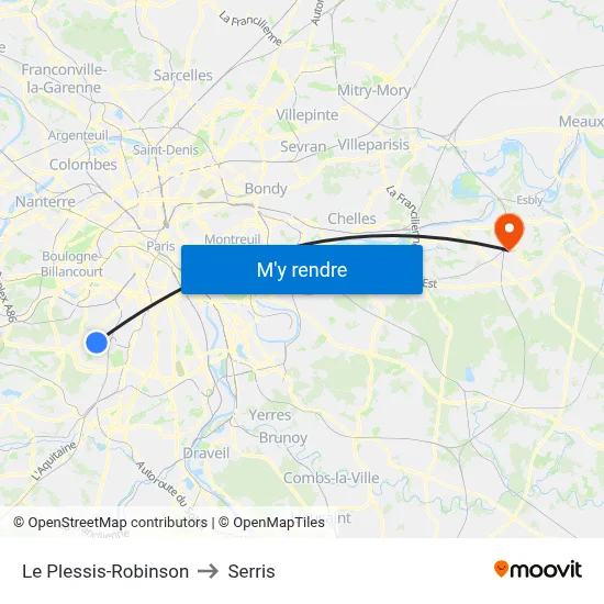 Le Plessis-Robinson to Serris map