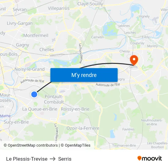 Le Plessis-Trevise to Serris map