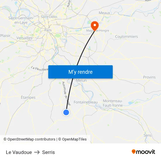 Le Vaudoue to Serris map