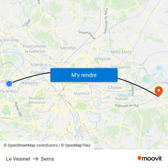Le Vesinet to Serris map