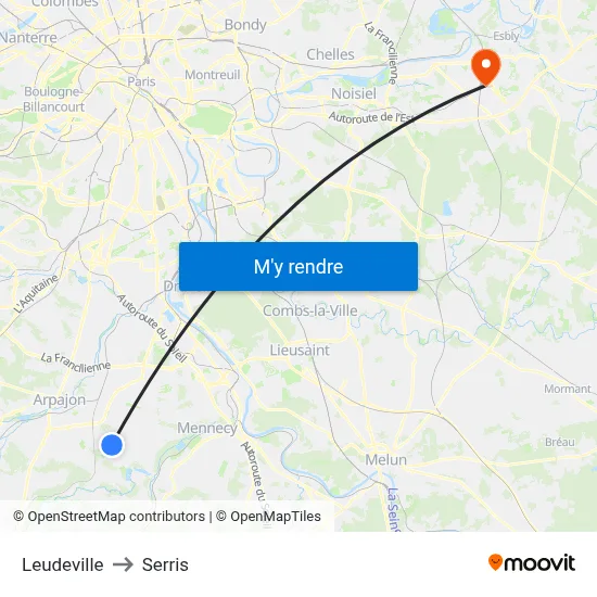 Leudeville to Serris map