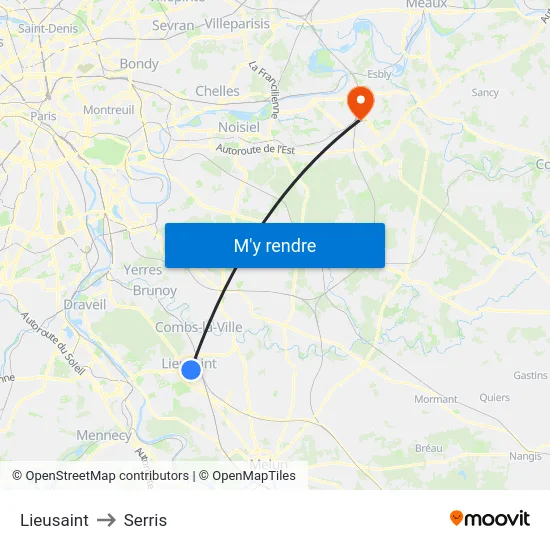 Lieusaint to Serris map