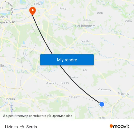 Lizines to Serris map