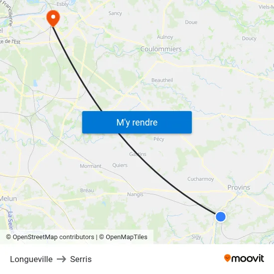 Longueville to Serris map