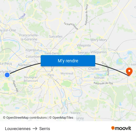 Louveciennes to Serris map
