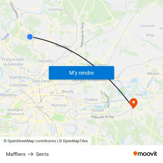 Maffliers to Serris map