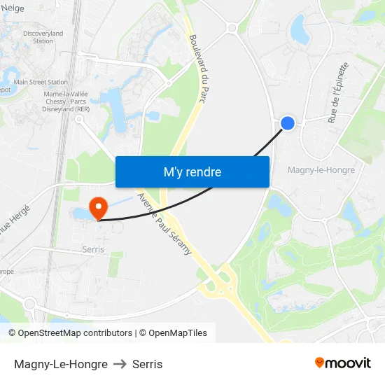 Magny-Le-Hongre to Serris map