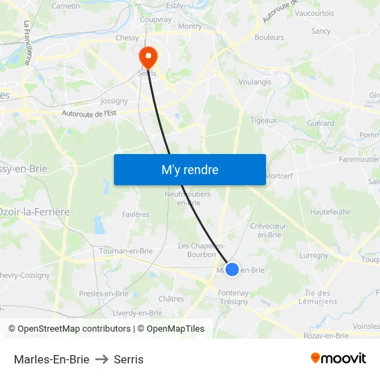 Marles-En-Brie to Serris map