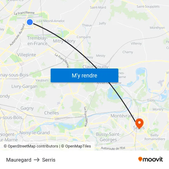 Mauregard to Serris map