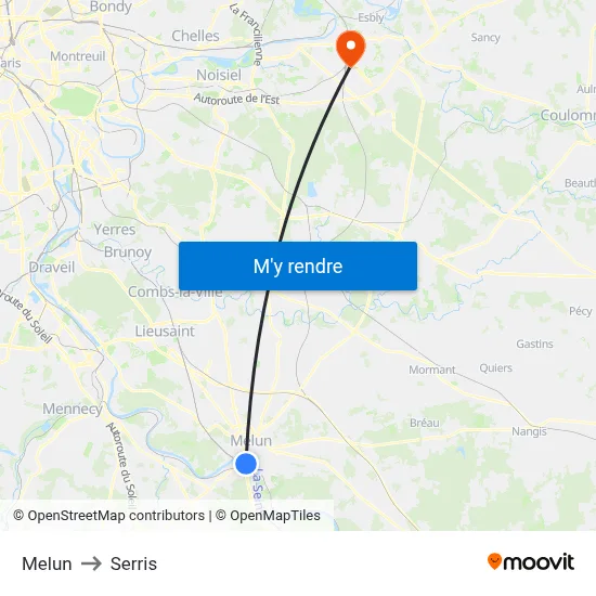 Melun to Serris map