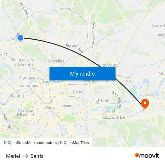 Meriel to Serris map